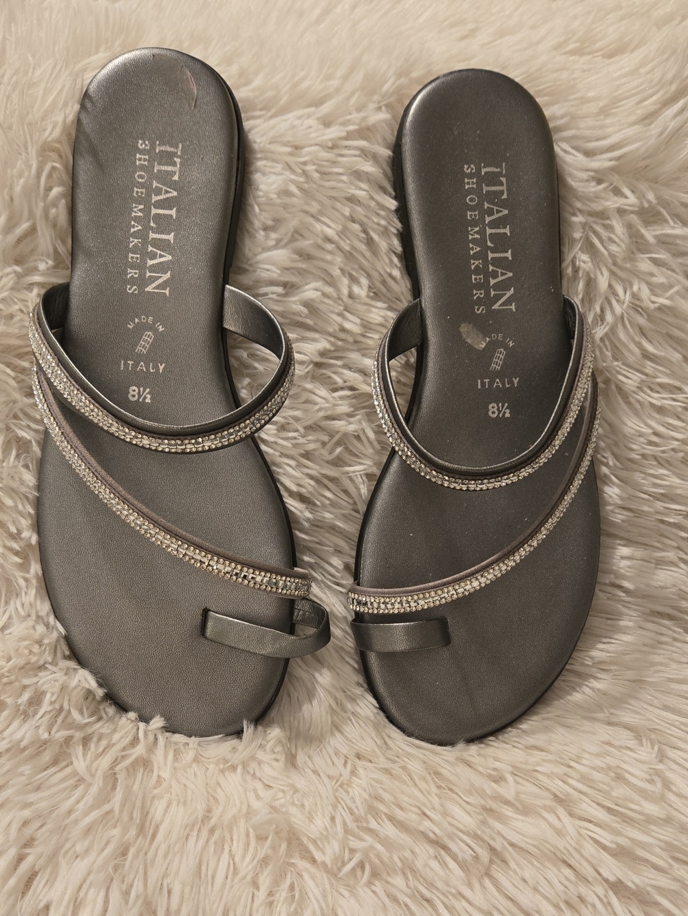 Italian Shoemakers Metallic Gray Gem-Accent Slide Sandals